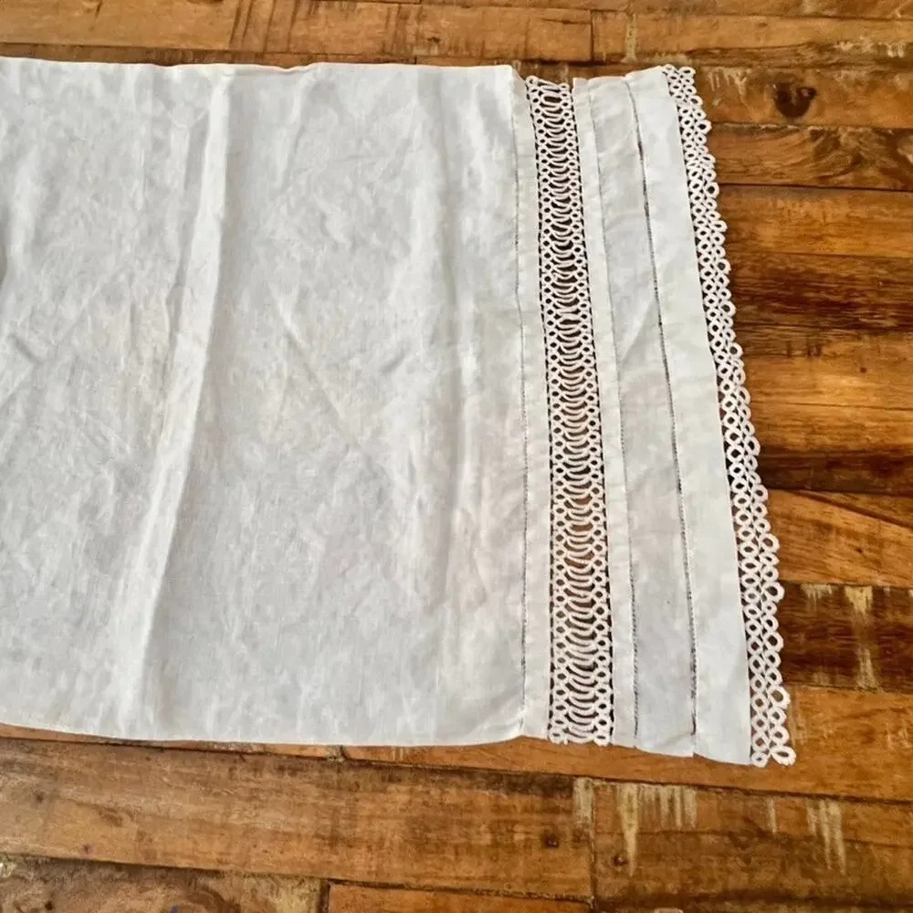 Vintage White Linen Table Runner 16 x 50